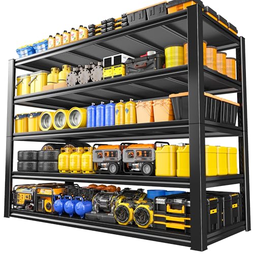 REIBII 48.2" W Garage Shelving, Metal Shelving 3000LBS, Storage Shelves Adjustable Metal Shelf, Industrial 5 Tier Shelves for Basement Pantry Warehouse Supermarket, 72.2" H x 24.2" D x 48.2" W