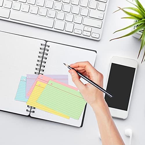 Koogel A7 Ruled Index Cards, 400Pcs Revision Cards Assorted Colours Record Cards for Office School Learning