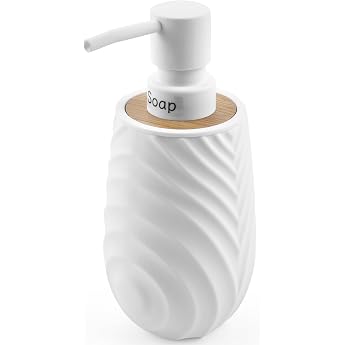 Modern Soap Dispenser White Bamboo Washing Up Liquid Dispenser Kitchen Soap Dispenser Bathroom for Bathroom, Worktop, Hand an