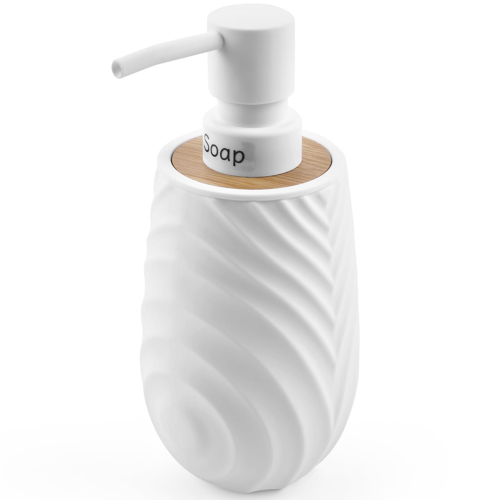 Dispensador de Jabon Baño Blanco Bambú de Moderno, Manos y Platos Dispensador Jabón Cocina para Encimera (Blanco)