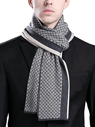 WANYING Otoño Invierno 6% Lana Bufanda para Hombre Bufanda de Punto Bufanda de Lana Casual Negocios - Pequeños Cuadros Antracita y Beige Oscuro Cover