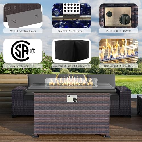Image of 10 PCS Outdoor Patio Furniture Set,Outdoor Sectional Furniture with 43 inch 55000 BTU Gas Propane Fire Pit Table,All Weather PE Rattan Wicker Patio Conversation Set,Swivel Rocking Chairs Set,Grey