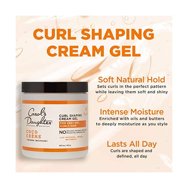 Carol’s Daughter Coco Creme Curl Shaping Cream Gel, with Coconut Oil, Coconut Milk, Silicone Free, Paraben Free Hair Gel for Curly Hair , Mineral Oil Free, for Very Dry Hair, 16 Oz