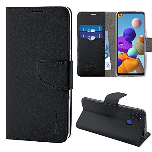 N NEWTOP Cover Compatibile per Samsung Galaxy A21S, HQ Lateral Custodia Libro Flip Chiusura Magnetica Portafoglio Simil Pelle Stand (Nera)