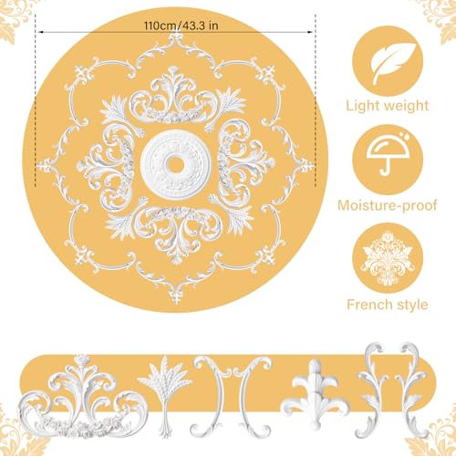 Image of Nuanchu 43.3'' Large PU Ceiling Medallion Combination Decorative 2.36'' ID French Style Chandelier Base Ceiling Medallion for Light Fixtures Victorian Rosette Light Covers for Chandeliers(Lovely)