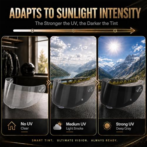 Image of PSLER Photochromic Shatterproof Helmet Visor for K1 K1S K3SV K5 K5S | Impact-Resistant ,UV400 Protection, Motorcycle Tinted Face Shield for K1 K1S K3SV K5 K5S ,Visor Replacement