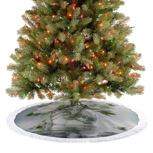 Jupe de sapin de Noël fleurs blanches pour un salon féerique - 5