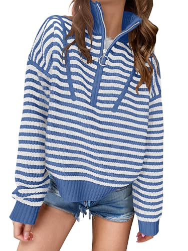 ANRABESS Sweaters for Women Striped Half Zip Long...