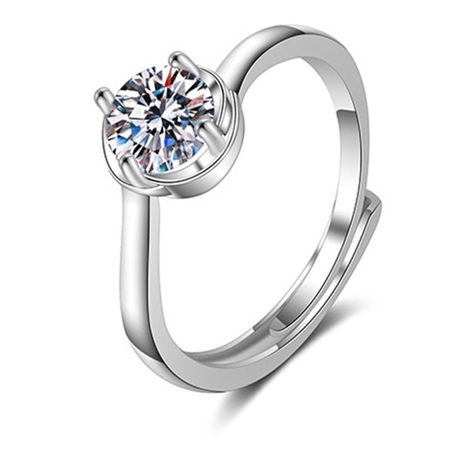 Obrączki ślubne z białego złota 375/585 / 750 damskie, 4 ząbki Solitaire okrągłe z diamentem 1 karat, pierścionek damski, pierścionek zaręczynowy, srebrny