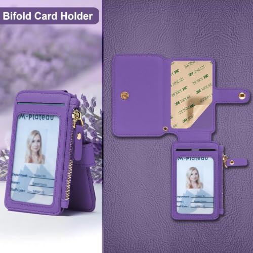 Image of M-Plateau RFID Blocking Slim Keychain Wallet for Women | PU Leather Keychain Pouch with ID Window & Zipper Pocket, Mini Credit Card Case for Daily Carry (Purplr)