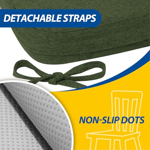 Image of AAAAAcessories D-Shaped Chair Cushions, 2 inch Thick Dining Chair Pads with Ties and Removable, Machine-Washable Cover, 17 inch x 16 inch, Set of 4, Dark Olive Green