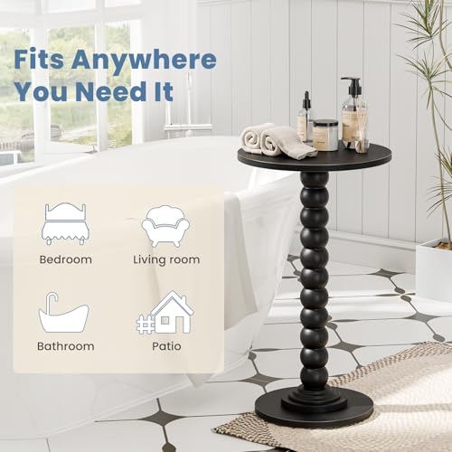 DUMOS Round Side Table for Small Spaces, Modern Accent End Table with Solid Wood Leg, Versatile Drink Nightstand for Living Room, Bedroom, Corners and Office, Black by DUMOS - Image 6