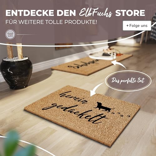 ElbFuchs Fußmatte Kokos 60x40cm Hereingedackelte I Extra langlebige & rutschfeste Kokosmatte für Innen & Überdachte Außenbereiche I Lustige Türmatte mit Dackel Motiv I Ideal als Schmutzfang