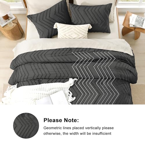 Image of Litanika Boho King Comforter Set, 3 Pcs Dark Grey Lightweight Bedding Set