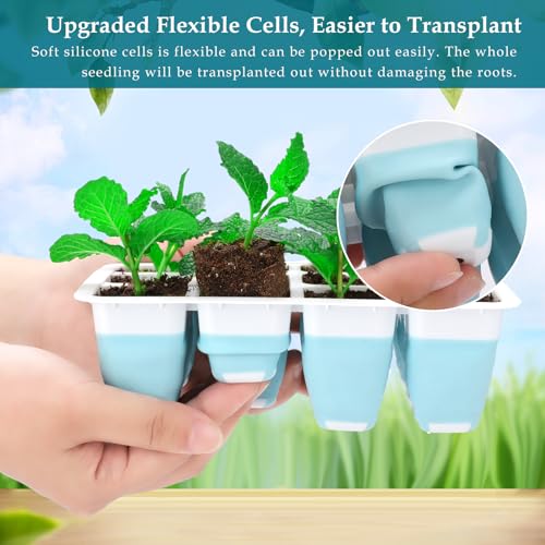 Image of Seed Starter Tray with Grow Light, 60 Flexible Cells 5 PCS Seed Starter Kit, Reusable Seedling Starter Trays with Humidity Dome & High Lid, Germination Trays for Indoor Greenhouse Seed Starter