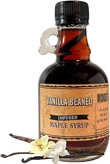 WOOD'S Vanilla Beaned Maple Syrup – Infused Vermont Maple Syrup with Real Vanilla Bean Pod | Smooth, Rich, All-Natural & Vegan Sweetener | Perfect for Breakfast, Baking, Seafood, Popcorn & More | 8.45 Fl Oz (250mL)