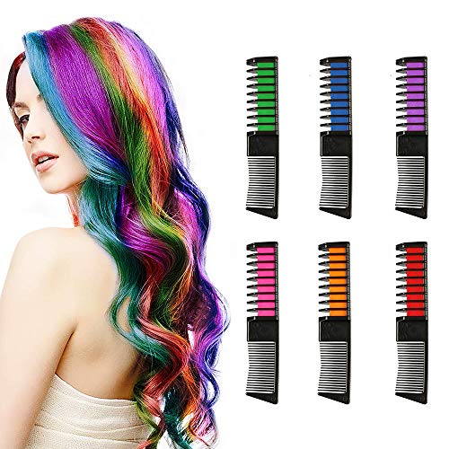 JinZeFa 6 Color Temporary Hair Chalk Comb for Girls Gifts, Kids Disposable Bright Hair Chalk Comb Hair Dye for Birthday Halloween Cosplay Party DIY