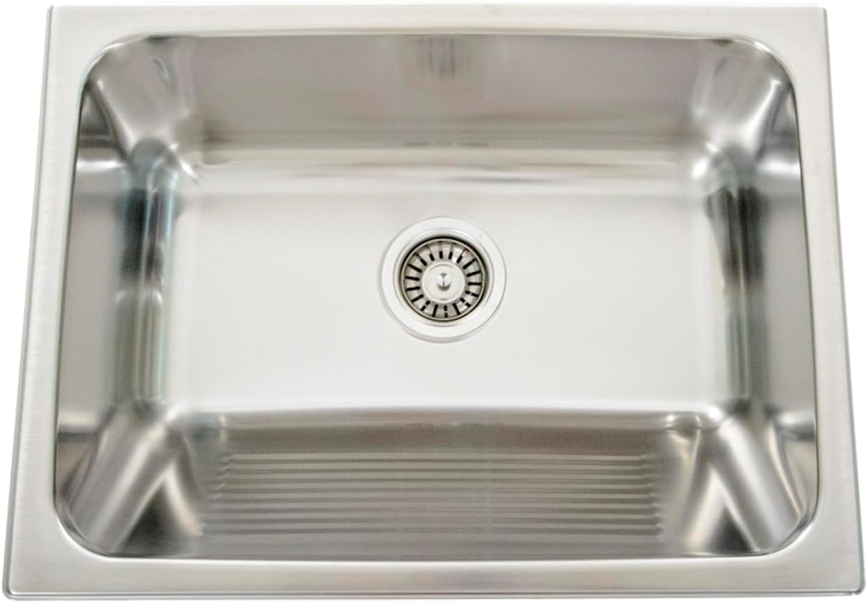 24" x 18" Stainless Steel Laundry Sink with Built-in Washboard, 10" Deep Utility Basin, 18-Gauge Stainless Steel, Sound-Dampened Undermount Laundry/Utility Sink, Satin Finish