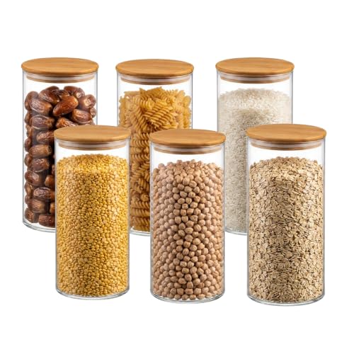 Image of Round Borosilicate Glass Jar with Bamboo Lid, 1500ml (Pack of 6)