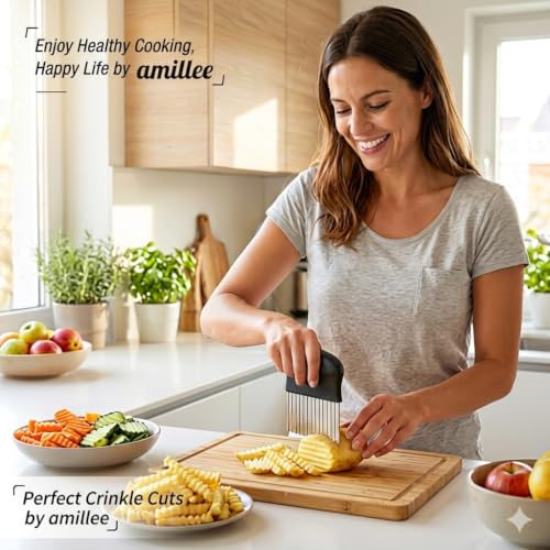 Image of Stainless Steel Potato Cutter, Crinkle Choppers French Fries Chips Chopping Knives with Nylon Handle Chopping Knife Carrot Vegetable Salad Waves Cutting