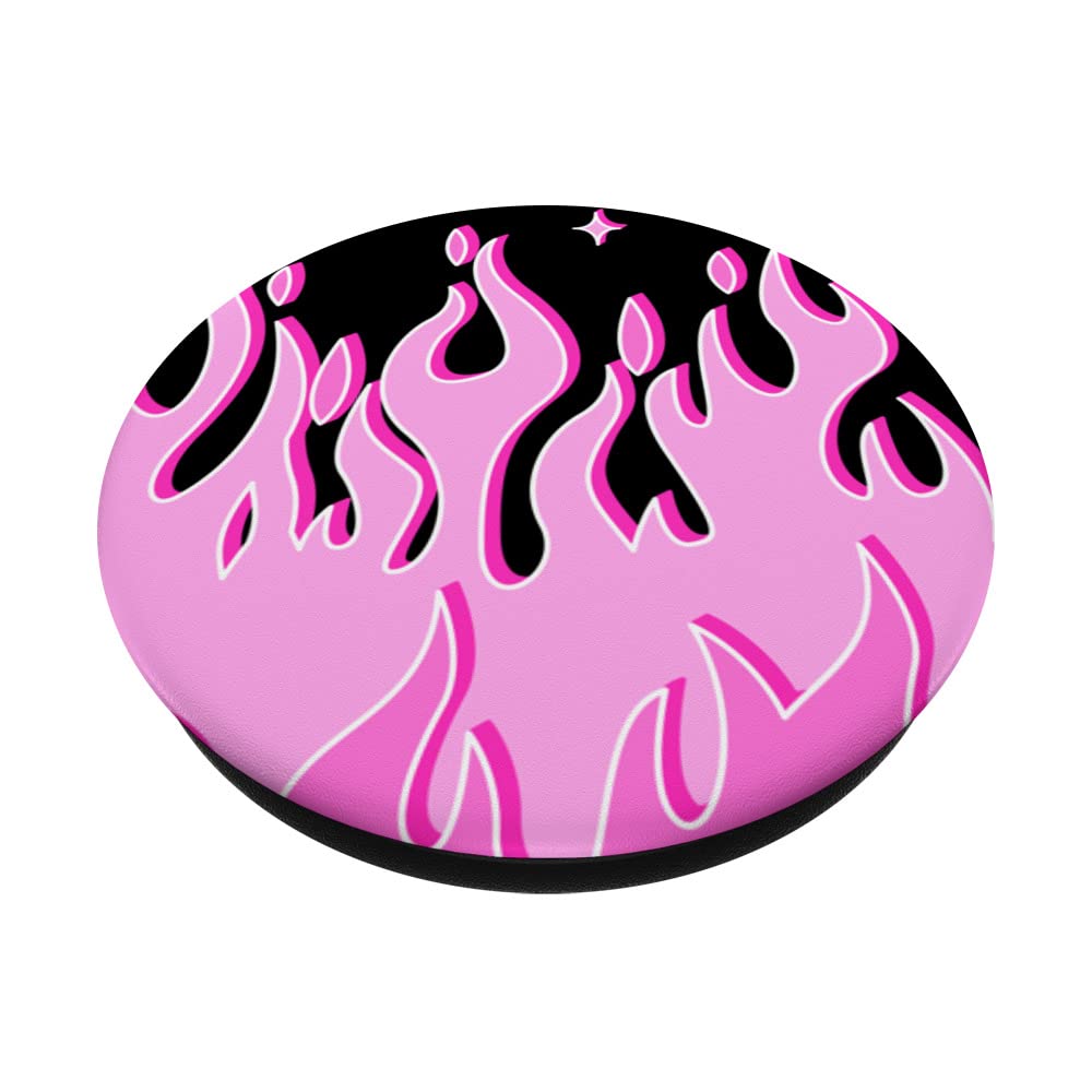 Pink Cute Flame Pattern Grafitti Flames Pastel Goth PopSockets Swappable PopGrip, Black - Image 2
