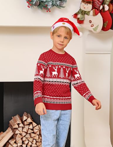 Image of Cowasto Mens Crewneck Christmas Sweater Family Matching Sets Knitted Sweater Pullover