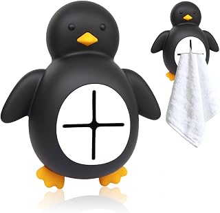 Cute Penguin Kitchen Towel Hooks for Cabinet, Funny Adhesive Wall Mount Hand Towel Hook for Bathroom Window Wall Refrigerator RV Dishwasher, Dishcloth Hanger, Dish Rag Holder for Kitchen Sink