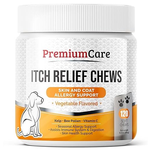 PREMIUM CARE Itch Relief for Dogs - 120 Allergy Chews for Dogs - Anti Itch Seasonal Support for Pets Itchy Skin Relief Skin Health Support with Colostrum, Vitamin C, Omega and Bee Pollen