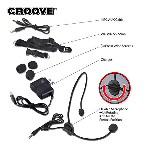 Croove Rechargeable Voice Amplifier Microphone Headset, Supports Mp3 | Portable Microphone And Speaker Set With Waist/Neck Band & Belt Clip | Voice Amplifier Ideal For Teachers #TOP3
