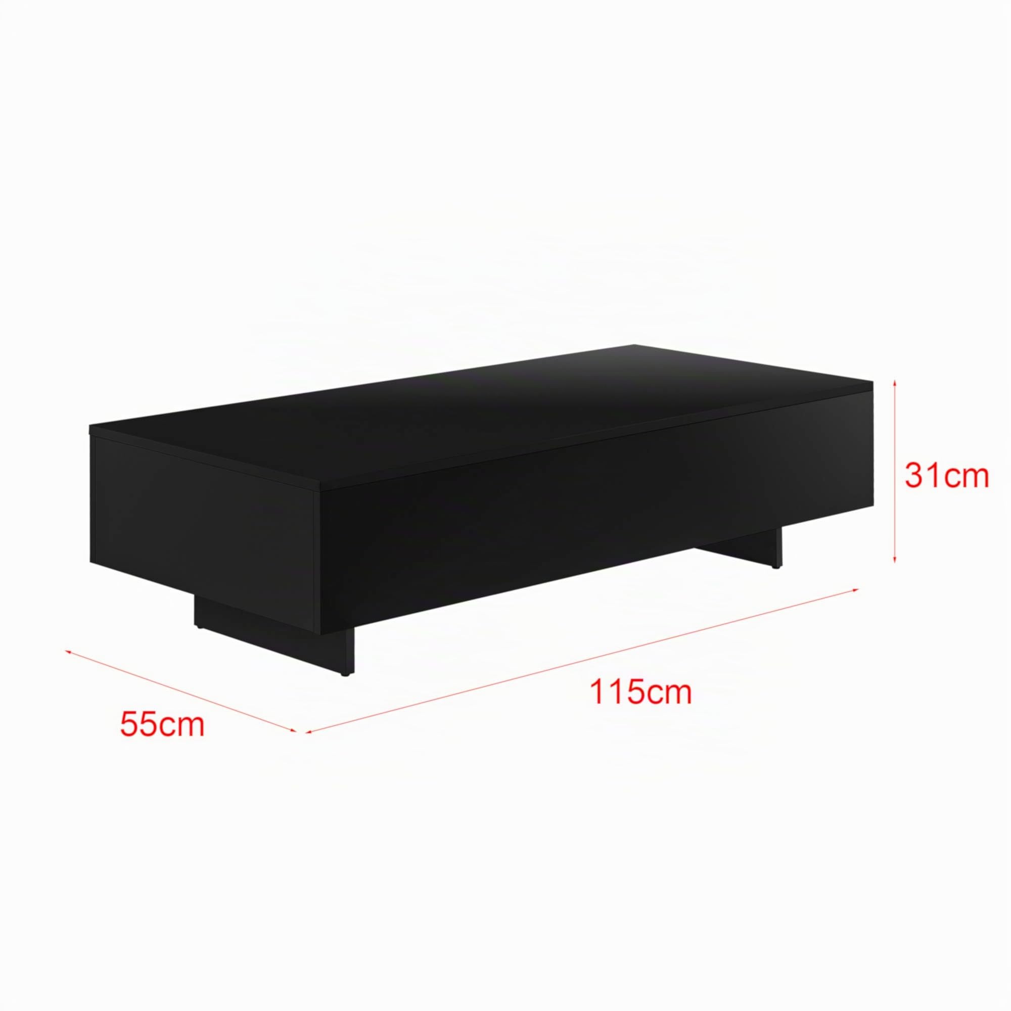 [en.casa] Tavolino Centrale da Salotto con Piano Rettangolare Tavolo Basso per Soggiorno Camera da Letto Studio 115 x 55 x 31 cm - Nero Lucido