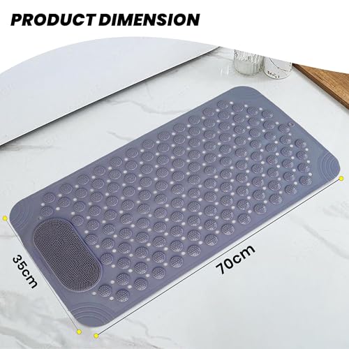 Image of Storite Bath Mat for Bathroom Anti Slip with Foot Scrubber Bath Room Shower Mat Silicone Drain Holes & Suction Mat for Bathroom-Toilat - (70 x 35cm,Grey)
