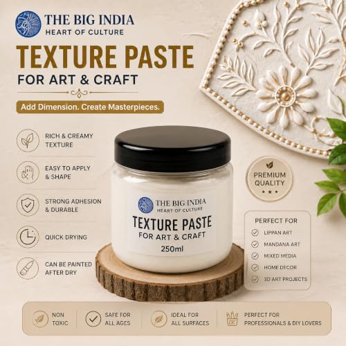 Image of Texture Paste for Art & Craft - 250ml | White Matte Finish | Perfect for 3D Texture Art, Stenciling, and Customizable Art | Ideal for Mixed Media, Canvas, MDF, Wall Art & DIY Projects, acrylic painting