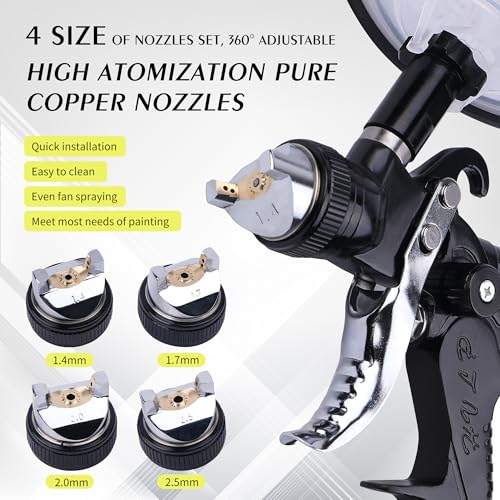 Image of HVLP Spray Gun with 10Pcs 600ML Disposable Paint Cups, 4 Nozzles,1.4 /1.7 /2.0 /2.5mm, Automotive Gravity Feed Paint Spray Gun Kit with Air Compressor Regulator for Auto (Black)