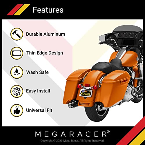 Mega Racer Chrome Harley Davidson Motorcycle License Plate Frame, All Models, Aluminum With 4 Holes, Weatherproof, Motorcycle Accessories, 1 Piece #TOP1
