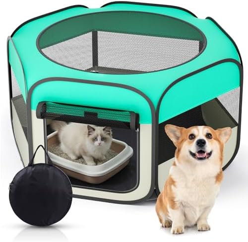 Dog Cat Playpen Cats Enclosure: 43.3x43.3x23.6in Large Size Porta...