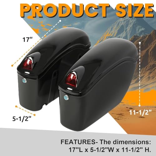 ECOTRIC Motorcycle Hard Saddle Bags 36L SaddleBags W/Lock & Lights Compatible with Yamaha Honda Shadow Cruiser kawasaki Vulcan Victory Viking Suzuki Universal Luggage Saddlebag Plastic Trunk Pair