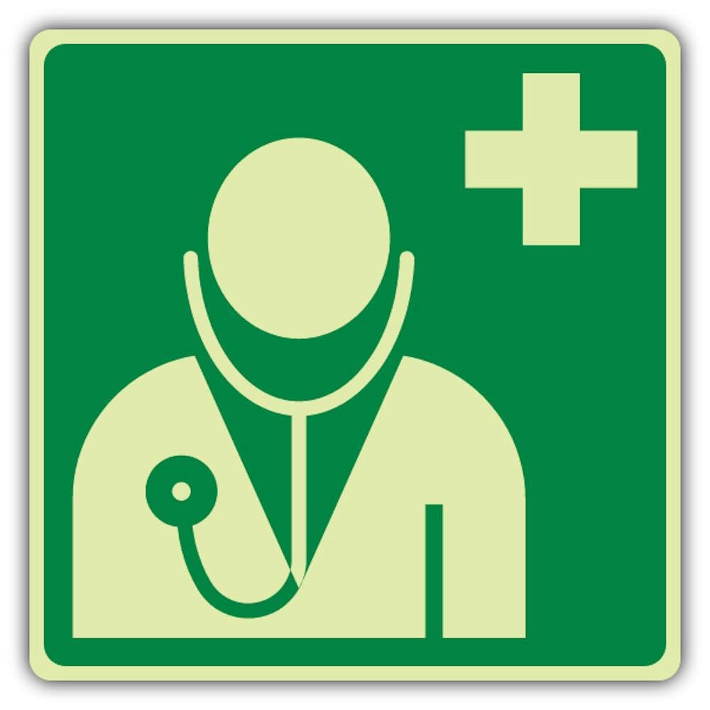 V Safety Photoluminescent Doctor Symbol Safety Sign - 200 x 200 mm - 1.2mm Rigid Plastic - Double Glow