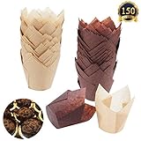 SUBANG 150 Pieces Tulip Cupcake Liner Baking Cups Muffin Tins Treat Cups for Weddings, Birthdays, Baby Showers,Brown and Natural