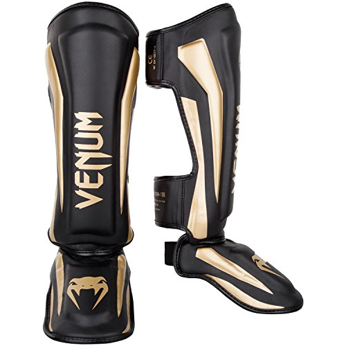 Venum Elite Espinilleras, Unisex adulto, Negro / Dorado, L
