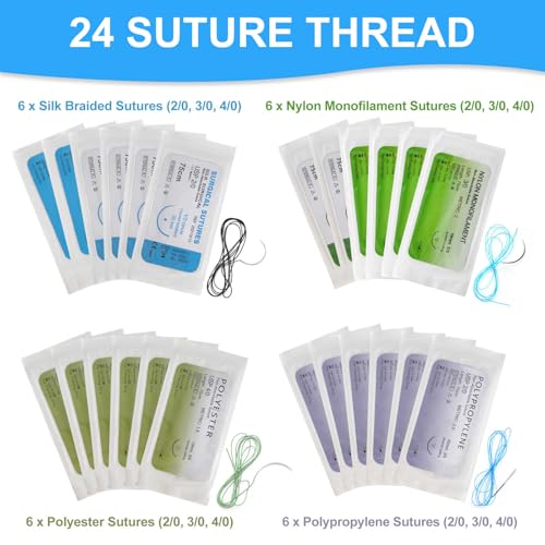PRECIPETTE Chirurgisches Nahtset Wundnaht-Übungsset 35Stk. Nahttrainingsset Übungsnähte Nähset-Medizin 24 Wundnaht-Faden für Medizinstudenten Suture Practice Kit (Nur für Bildung)