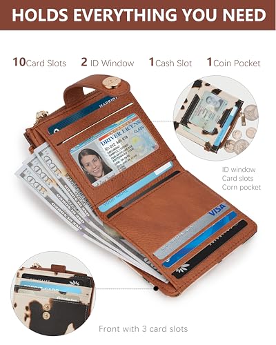 Image of Keychain Wallet Wristlet for Women,RFID Small Cow Wallet for Women | Wallet Wristlet with Zipper Coin Pocket,Vegan Leather Card Wallets for Women, 2 ID Window,Gift