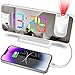 zerotop Projection Alarm Clock Digital with 180° Projector, 7.4'' LED RGB Color Mirror Display, 5-Level Brightness Dimmer, USB Charger, Snooze, 12/24H, for Bedroom Bedside, White, EN8827A