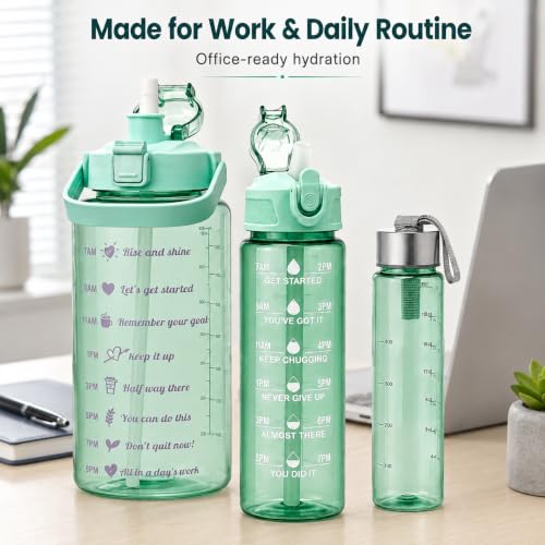 Image of 3 in 1 Water Bottle Set with Sipper & Straw, Green