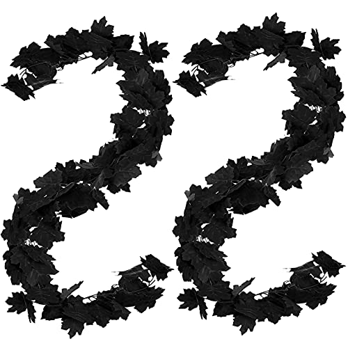 Halloween Fall Maple Garland 5.9 Ft Artificial Autumn Garland Fake Maple Leaf Garland Decoration For Halloween Dinner Fireplace Wedding Party Door Frame Decor (Simple Style, 2 Pieces) #TOP27