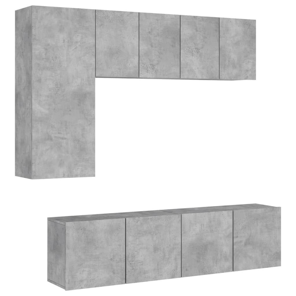 vidaXL Wohnwand 5-TLG., Schrankwand mit viel Stauraum, Wandmontage Anbauwand Fernsehschrank, Wohnzimmer Set Schrank Wandschrank, Betongrau Holzwerkstoff