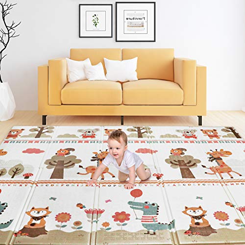 Bammax Alfombra de Juego, Alfombra Plegable para Bebés, Alfombra Impermeable para Niños que Se Arrastra a Ambos Lados, Alfombra Portátil No Tóxica para Juegos, Adecuada para Bebés:77.5x60x0.4 Pulgadas