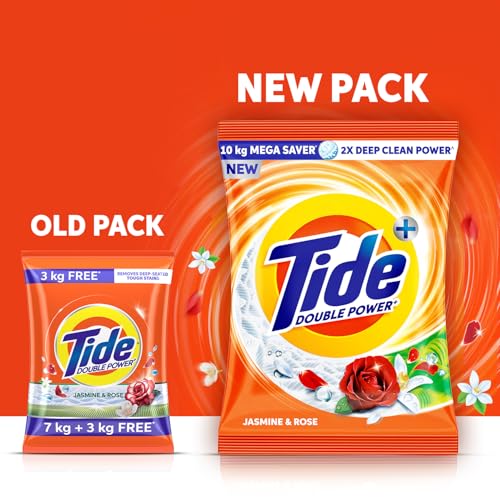 Image of Tide Plus Detergent Washing Powder - 10kg Mega Saver Pack | Jasmine & Rose Fragrance | Removes deep-seated Oil, Gravy, Tea Stains | World's No. 1 Detergent Brand