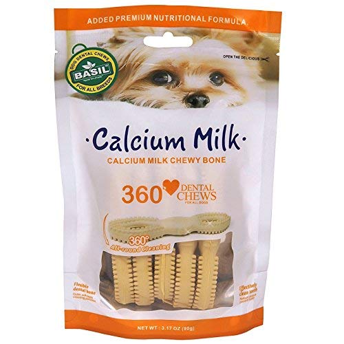Basil Goofy Tails Dental Dog Chews Calcium Milk Treat, 90 (Small