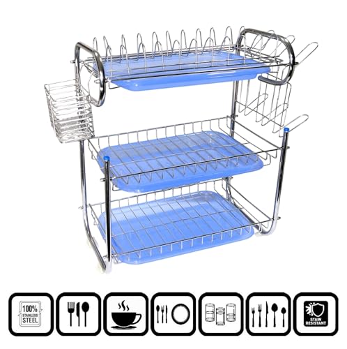 Image of AMOL Stainless Steel Kitchen Dish Rack | Rust-Resistant Utensil Stand with Glass & Spoon Holder | Wall Mountable Modular Kitchen Organizer (Made in India) (Height- 20 Inches)