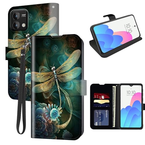 FUYOCWE for Moto G Stylus 5G 2023 Case Wallet for Motorola Stylus 5G 2023 Phone Case with Card Holder Slot,Leather Flip Cover w/Kickstand+RFID Blocking+Magnetic Snap-Dragonfly Flowers